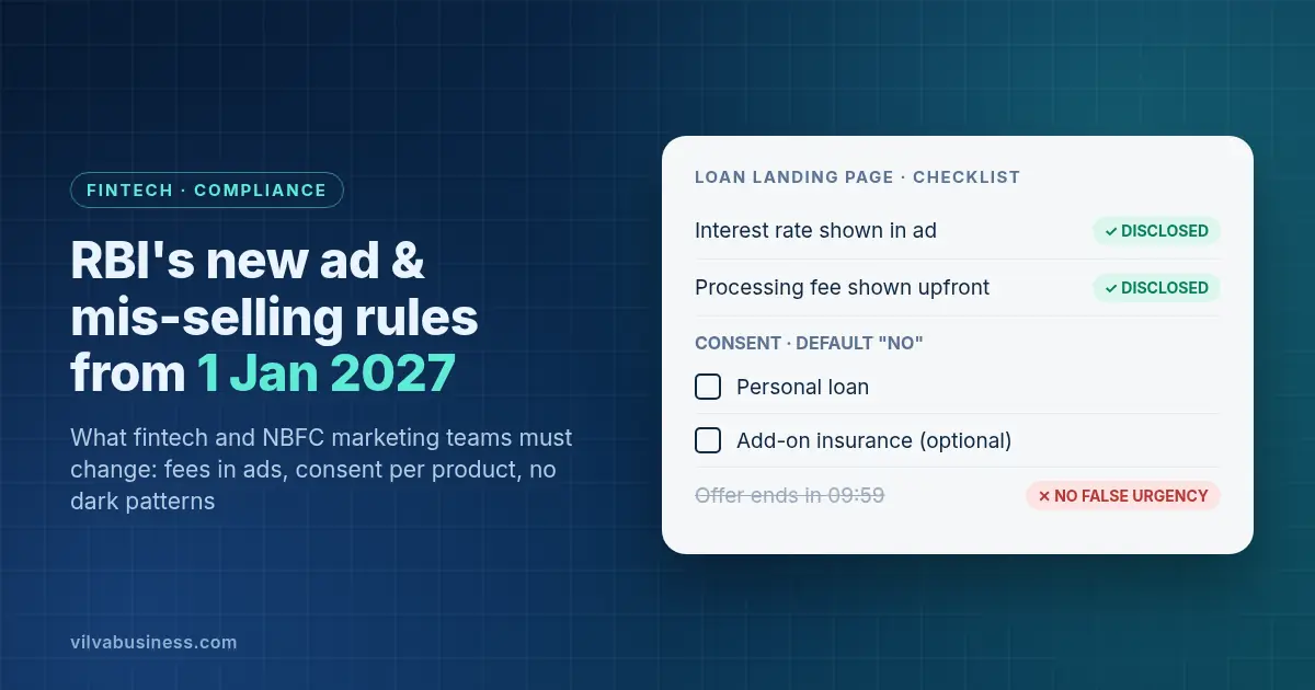RBI's new advertising and mis-selling rules from 1 January 2027: what fintech and NBFC marketing teams must change